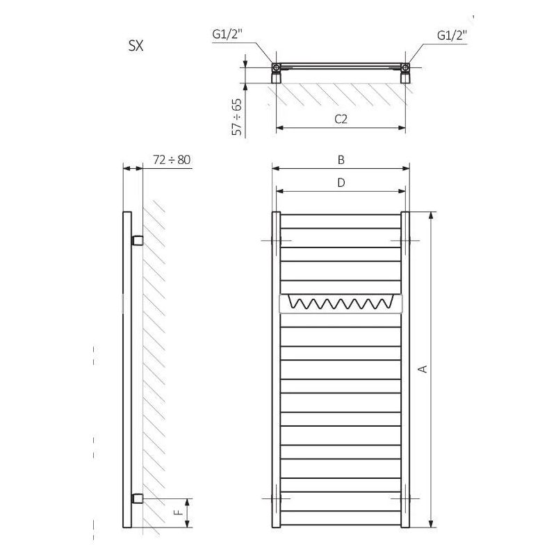 Ūdens dvieļu žāvētājs Terma Vivo. melna. 500 mm x 910 mm