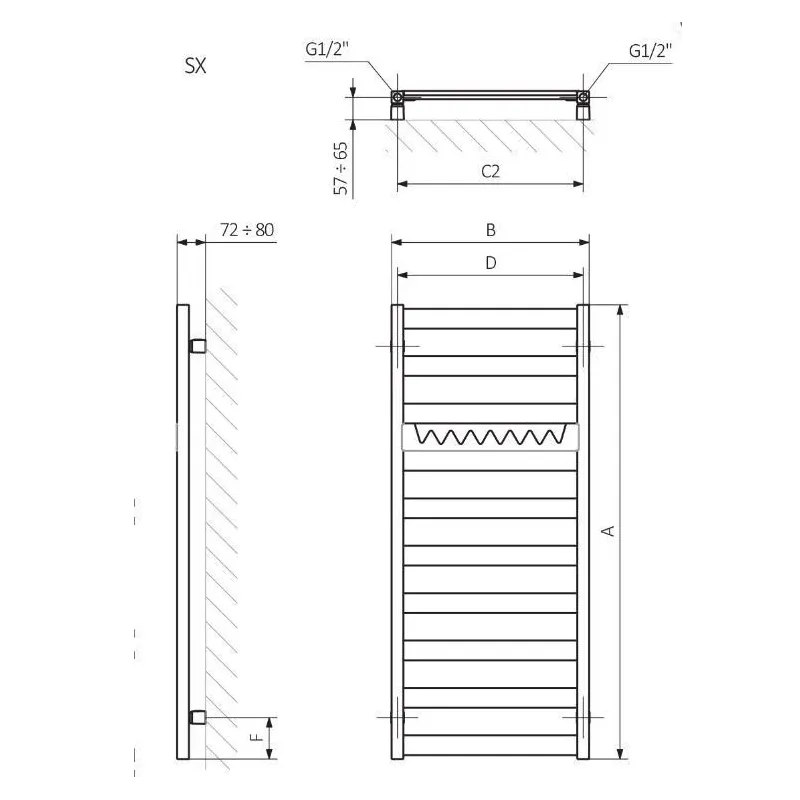 Ar ūdeni apsildāms dvieļu žāvētāja stienis Terma Vivo, heban krās., 50 cm x 91 cm, 400 W