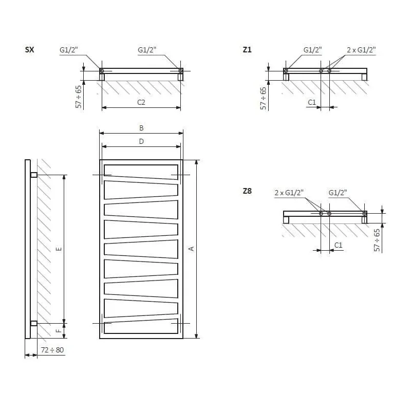 Ar ūdeni apsildāms dvieļu žāvētāja stienis Terma ZigZag, heban, 50 cm x 83.5 cm, 300 W
