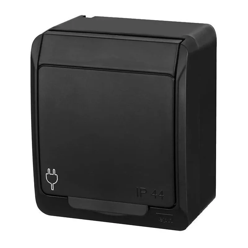 Kontaktligzda Elektro-Plast Hermes 0324-09, Iezemēta rozete, IP44, melna