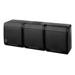 Тройная розетка Elektro-Plast Hermes 0326-09, c заземлением, IP44, черный цв.