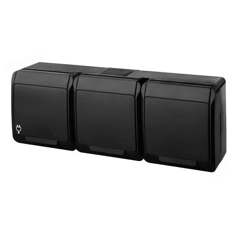 Trivietis kištukinis lizdas Elektro-Plast Hermes 0326-09, su įžeminimu, IP44, juoda sp.