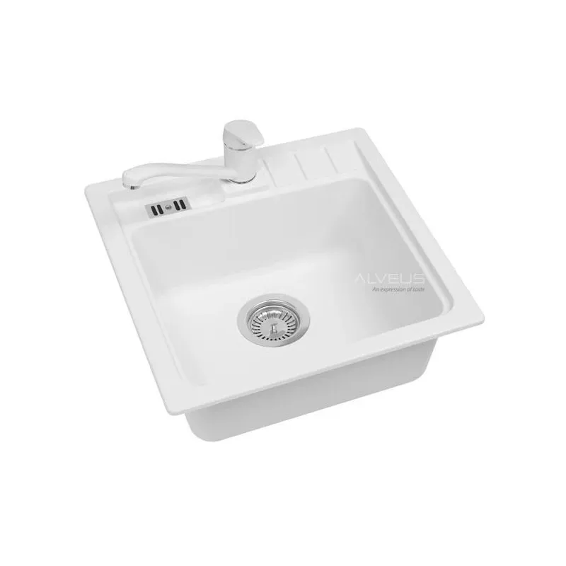 Virtuves izlietne Alveus Niagara 20 11, granīts, 46.5 cm x 46.5 cm x 18 cm, balta krās.