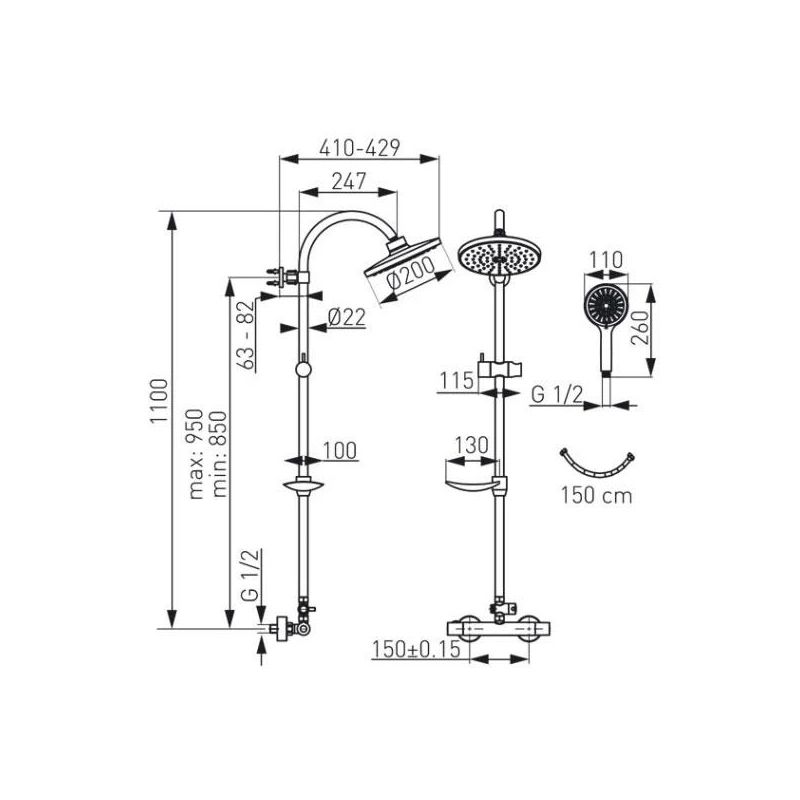 Dušas komplekts ar termostata maisītāju NP71-TRM7U