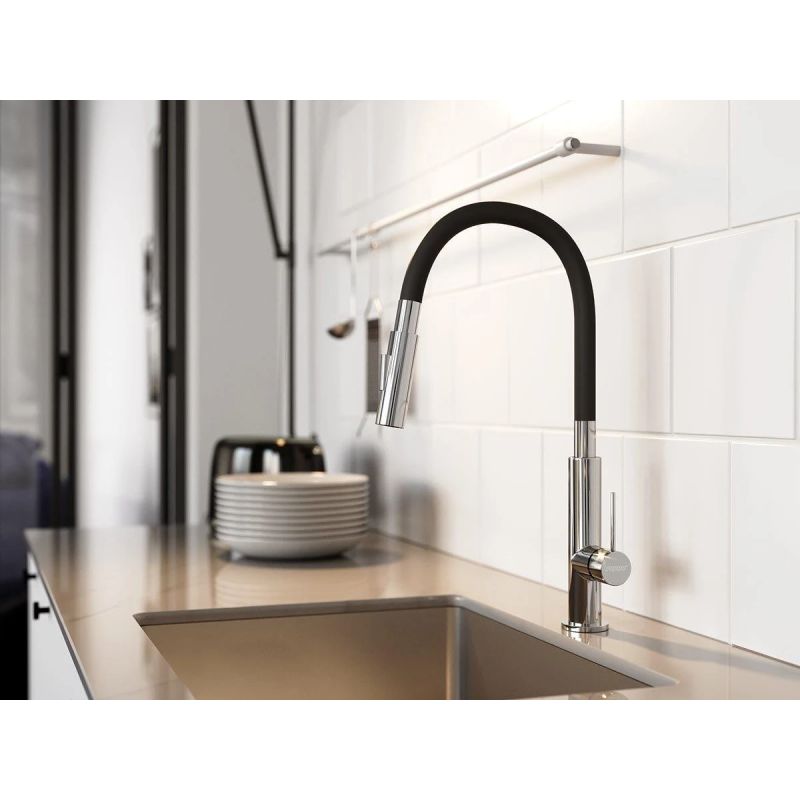 Virtuves jaucējkrāns Ferro Zorba Slim 2F BZA43B. melna-hroma