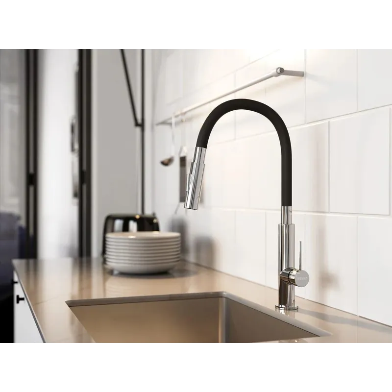 Virtuves jaucējkrāns Ferro Zorba Slim 2F BZA43B, melna krās.-hroma krās.