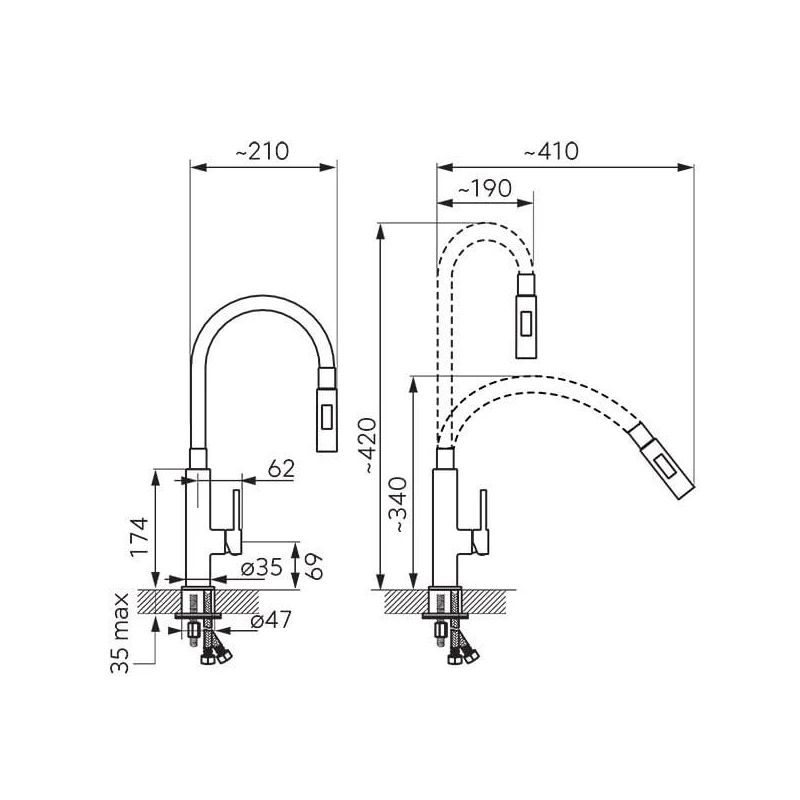 Virtuves jaucējkrāns Ferro Zorba Slim 2F BZA43B. melna-hroma