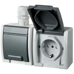 Dvivietis kištukinis lizdas Elektro-Plast Aquant 1245-65, su įžeminimu, IP65, antracito sp.-pilka sp.