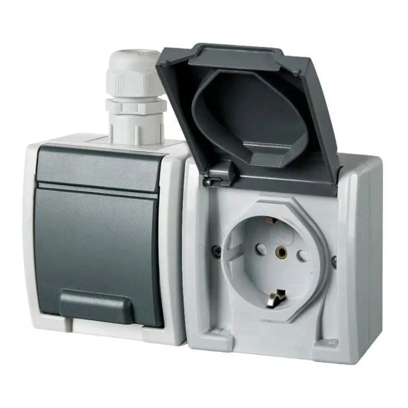 Dubultā kontaktligzda Elektro-Plast Aquant 1245-65, Iezemēta rozete, IP65, antracīta-pelēka