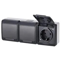 Kolmekordne pistikupesa Elektro-Plast Hermes 0326-07, maandusega, antratsiit v.-valge v.