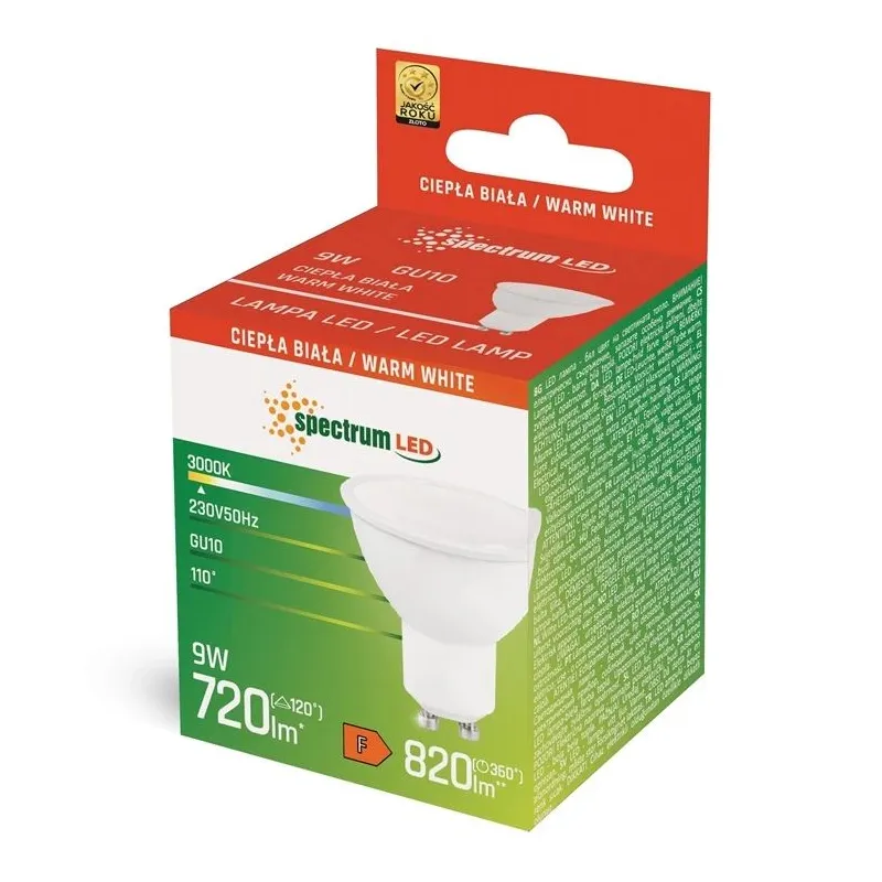 Lemputė Spectrum LED, PAR16, 3000 °K, GU10, 9 W, 720 lm