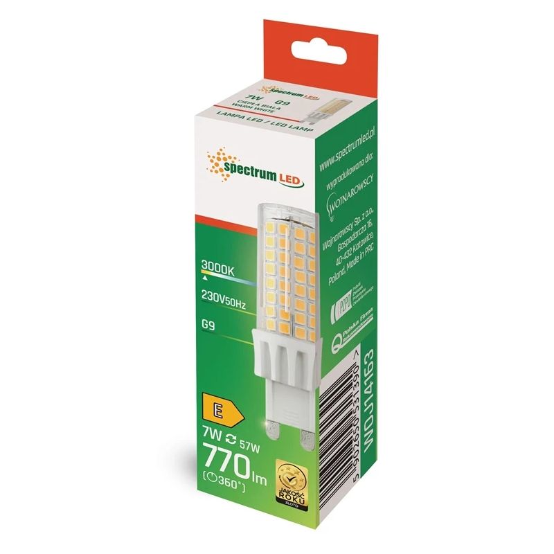 Spuldze Spectrum LED. silti balta. G9. 7 W. 770 lm