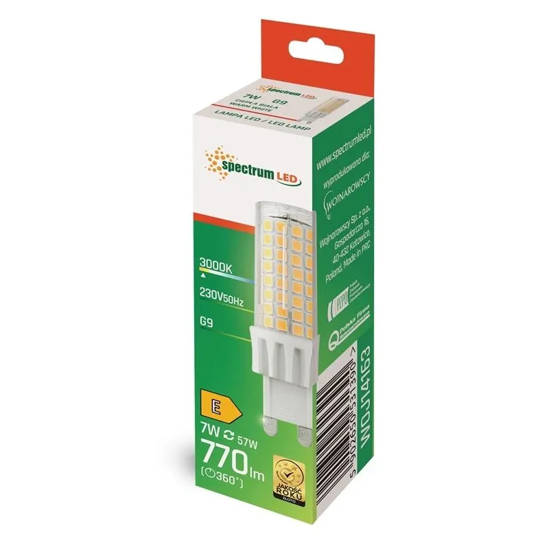 Lemputė Spectrum LED, 3000 °K, G9, 7 W, 770 lm