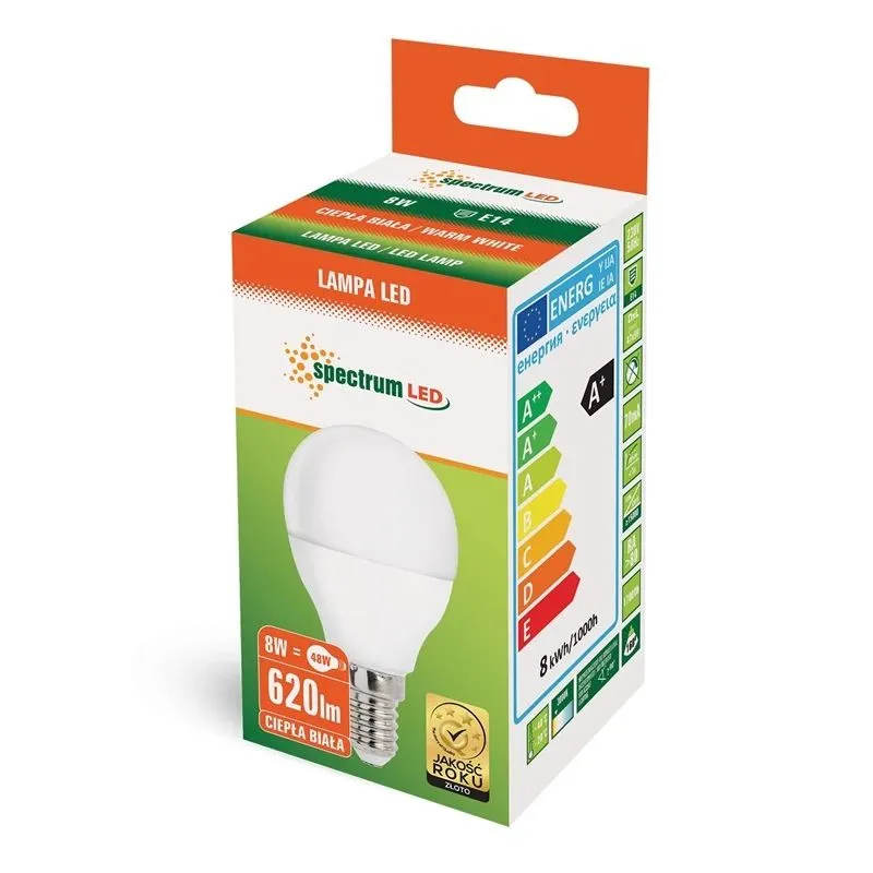 Led bulb p45 8w e14 830 620lm spectrum