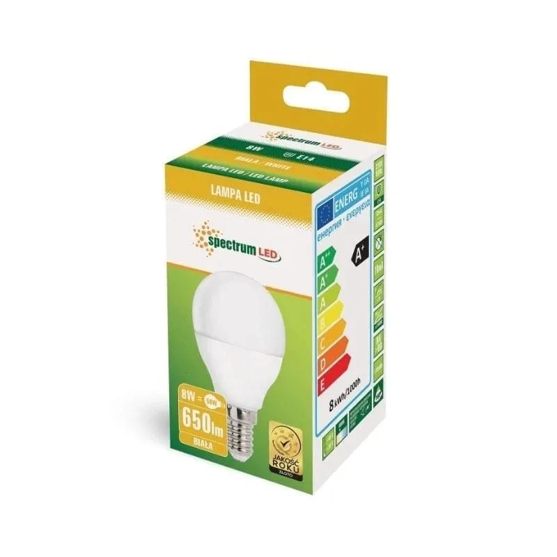 Lemputė Spectrum LED, P45, 4000 °K, E14, 8 W, 710 lm