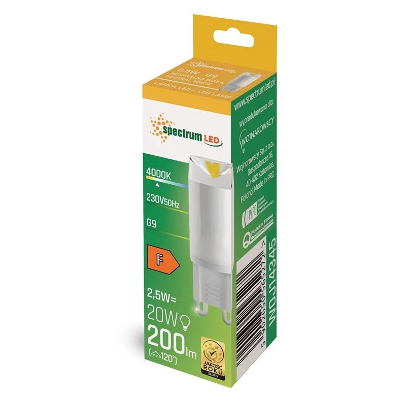 Spuldze Spectrum LED. auksti balta. G9. 2.5 W. 200 lm