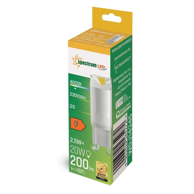Spuldze Spectrum LED. auksti balta. G9. 2.5 W. 200 lm