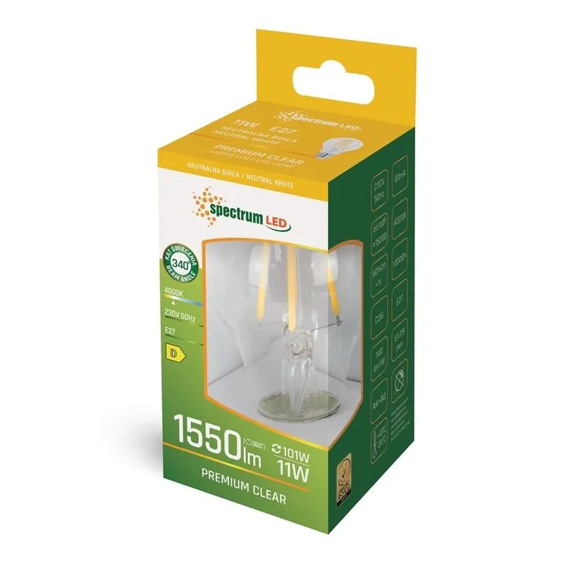 Lemputė Spectrum LED, A60, 4000 °K, E27, 11 W, 1550 lm