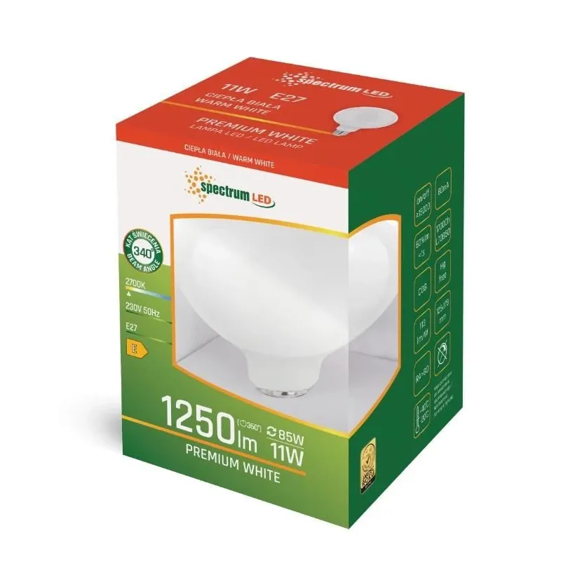 Spuldze Spectrum LED, G125, 2700 °K, E27, 11 W, 1250 lm