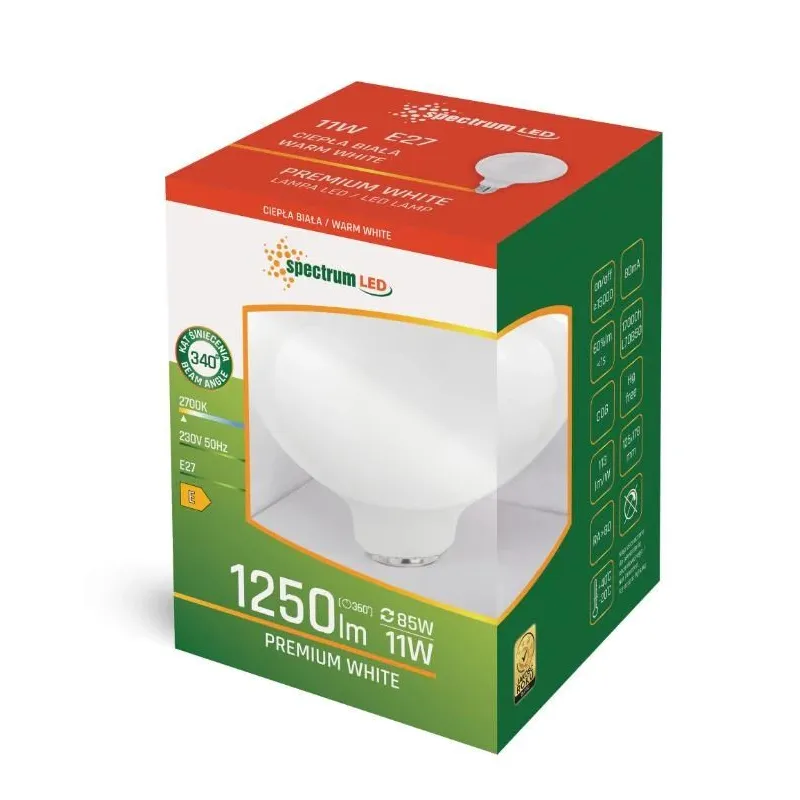 Spuldze Spectrum LED, G125, 2700 °K, E27, 11 W, 1250 lm
