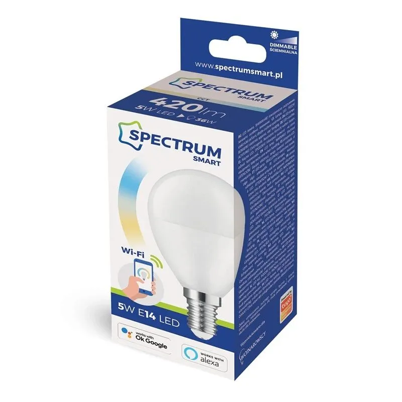Išmanioji lemputė Spectrum LED, A40, įvairių spalvų, E14, 5 W, 420 lm