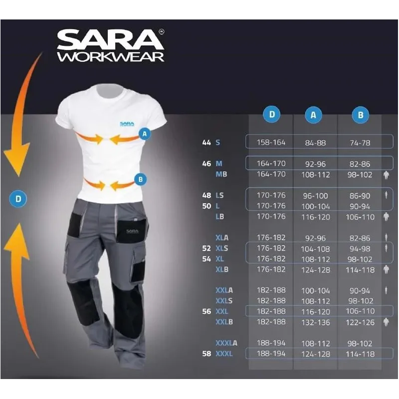 Bikses Sara Workwear Actiflex, melna krās., 58 izmērs