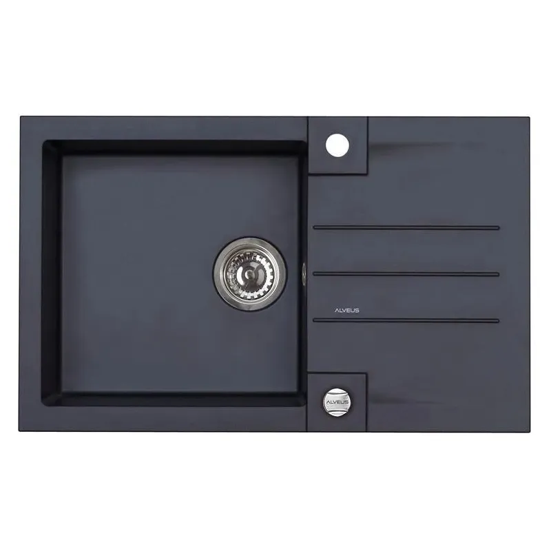 Virtuves izlietne Alveus Rock 130 91, granīts, 78 cm x 48 cm x 18 cm, melna krās.