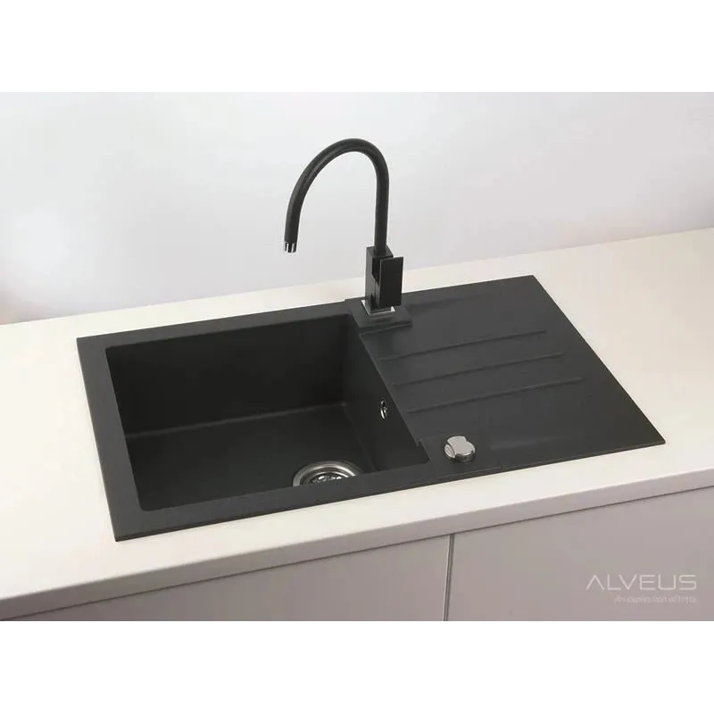 Virtuves izlietne Alveus Rock 130 91, granīts, 78 cm x 48 cm x 18 cm, melna krās.