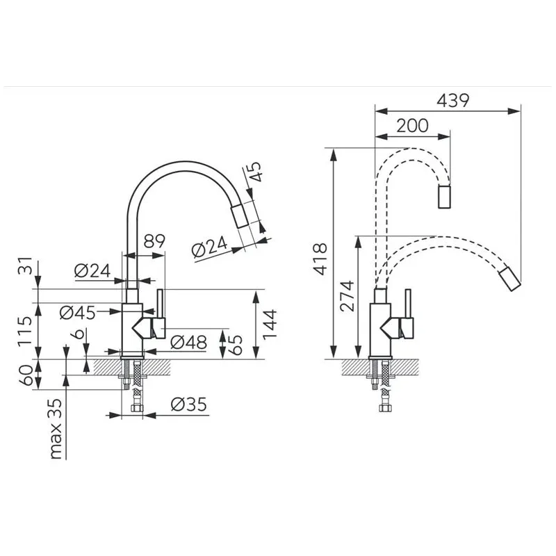 Virtuves jaucējkrāns Ferro Zorba Inox BZR4PSS, nerūsējošā tērauda krās.-bēša krās.