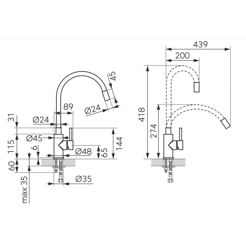 Virtuves jaucējkrāns Ferro Zorba Inox BZR4PSS