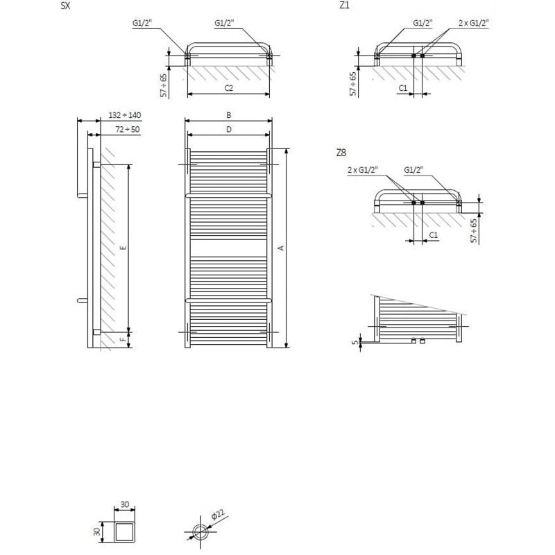 Elektriskais dvieļu žāvētājs Terma Lima. balta. 500x820mm