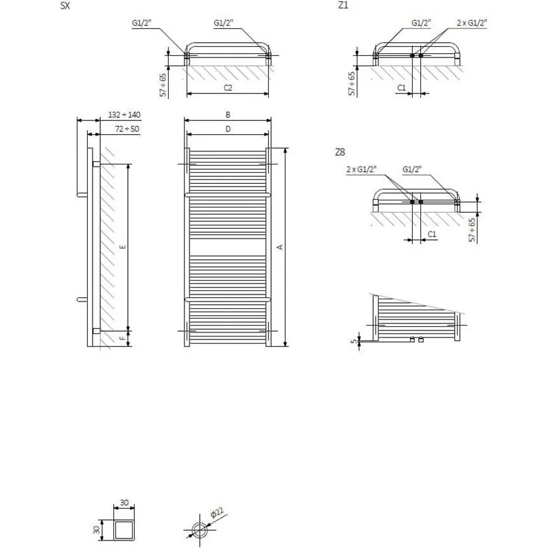 Elektriskais dvieļu žāvētāja stienis Terma Lima, ral 9016, 50 cm x 82 cm, 400 W