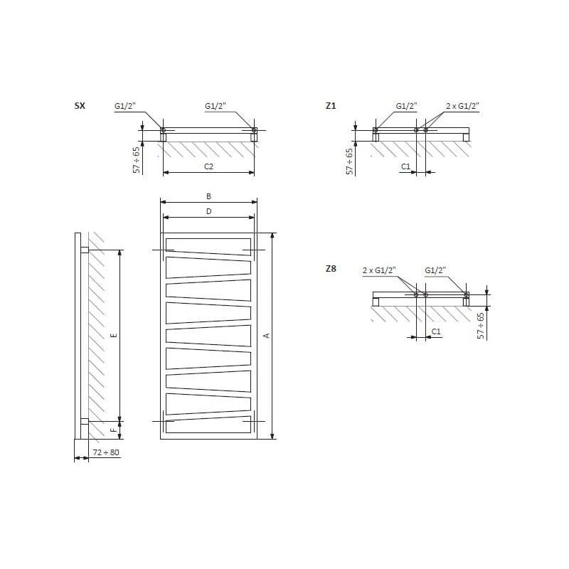 Elektriskais dvieļu žāvētājs Terma ZigZag. pelēka. 500x835mm