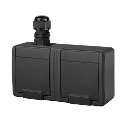 Pistikupesa 2-ne Elektro-Plast Aquant 5045-67, maandusega, IP65, antratsiit