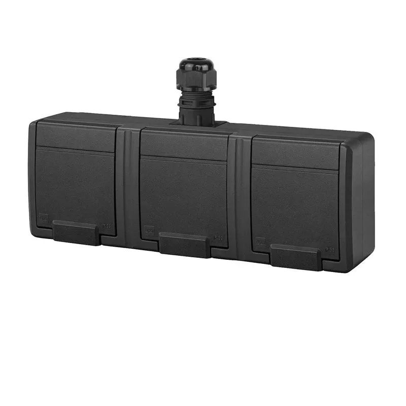 Trīskāršā kontaktligzda Elektro-Plast Aquant 5046-67, Iezemēta rozete, IP65, antracīta