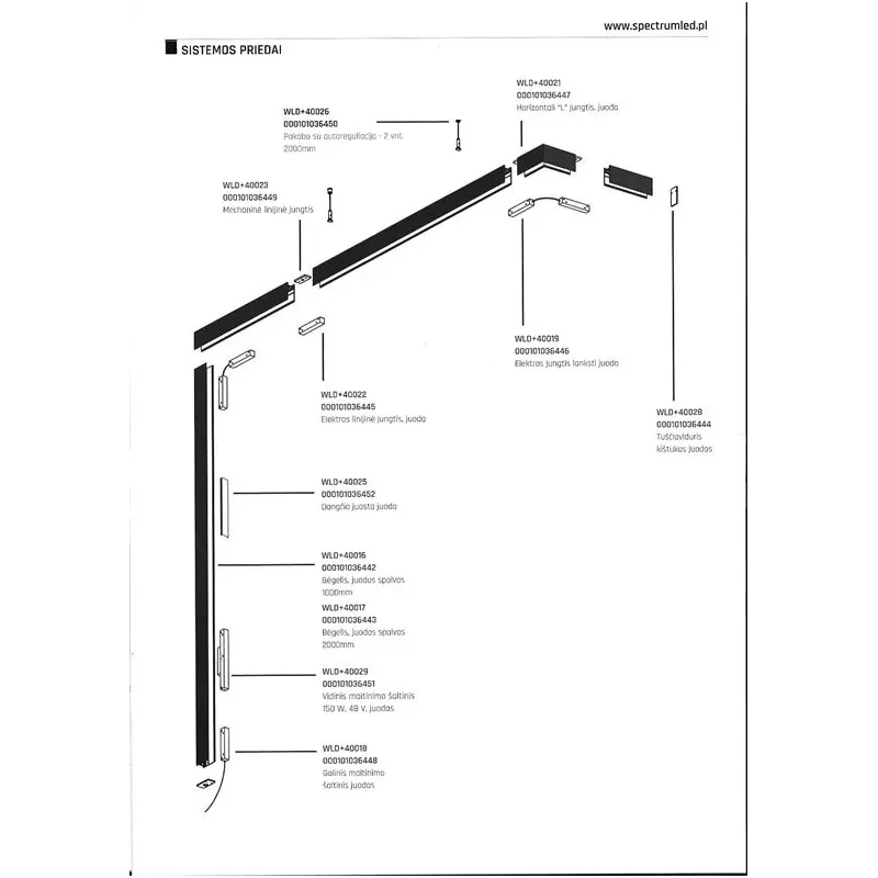 Sliedes stiprinājumi griesti un sienas Spectrum System Shift WLD+40026, LED, 1 x 17 W