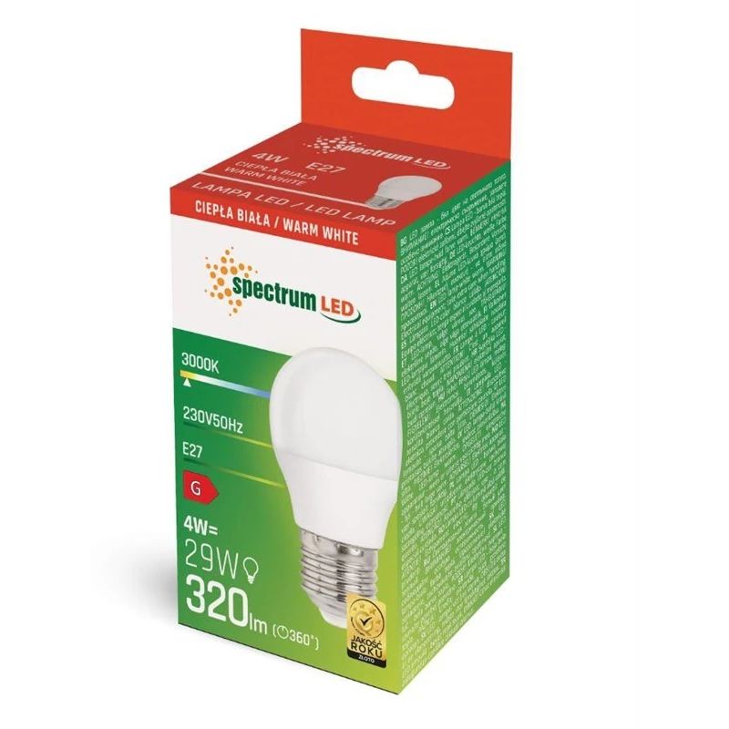 Spuldze LED. P45. silti balta. E27. 4 W. 320 lm