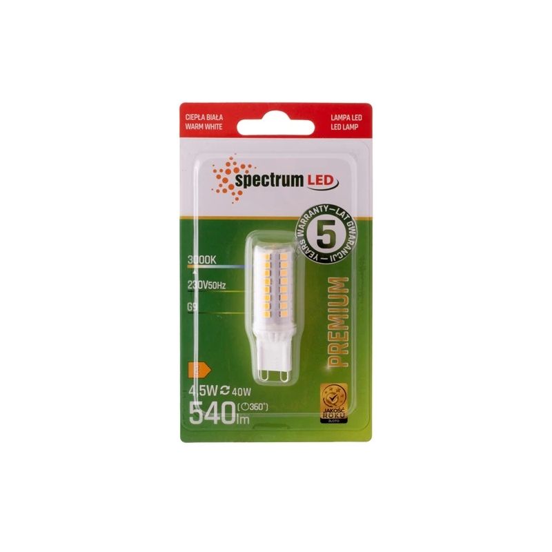 Spuldze Spectrum LED. silti balta. G9. 4.5 W. 510 lm