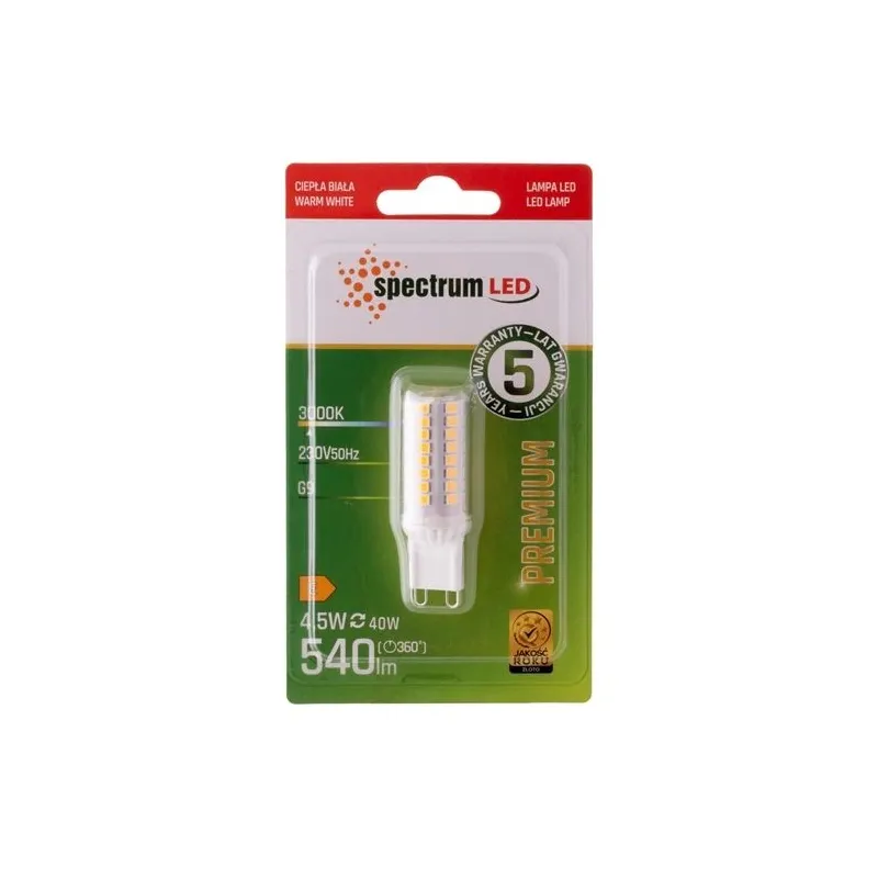 Lemputė Spectrum LED, 3000 °K, G9, 4.5 W, 530 lm