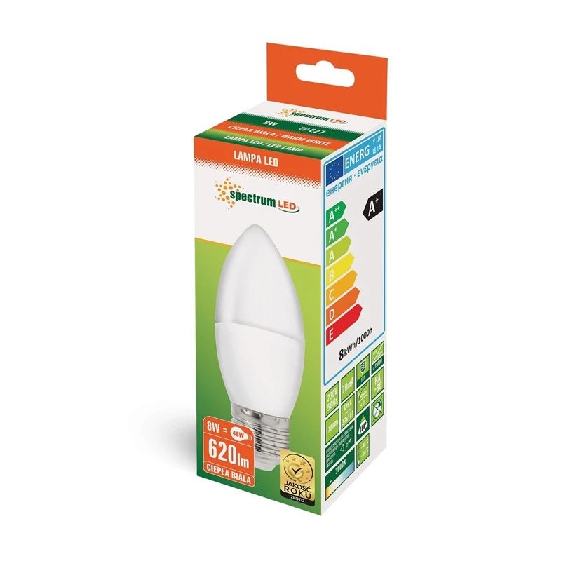 Led spuldze e27 b35 8w 3000k 620lm mt