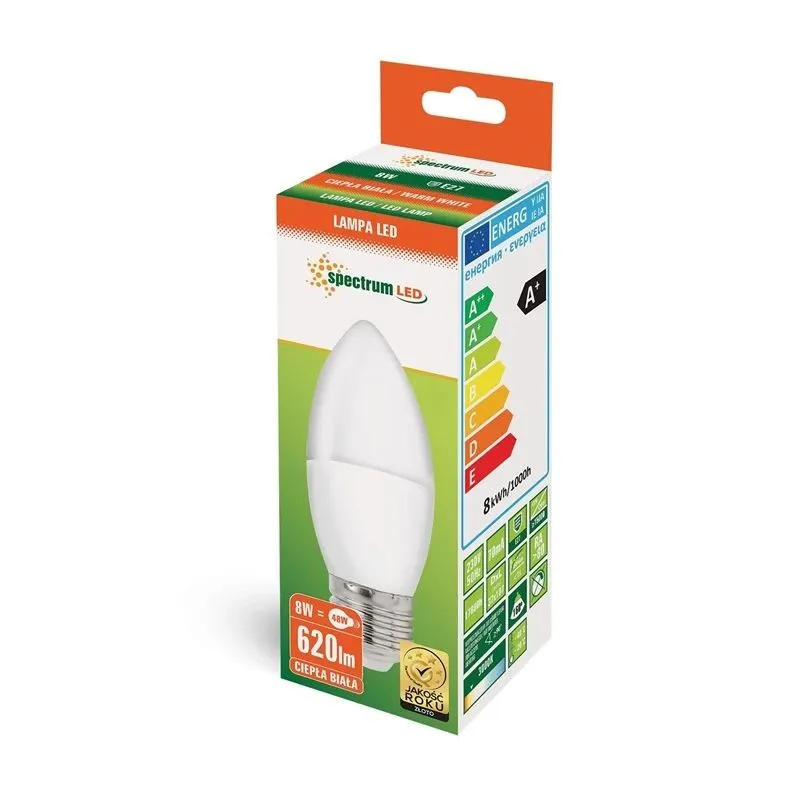 Spuldze Spectrum LED, B35, 3000 °K, E27, 8 W, 620 lm