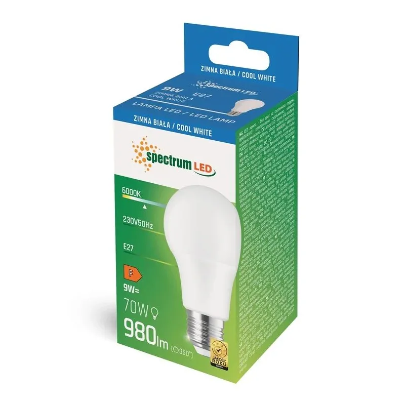 Spuldze Spectrum LED, A60, 3000 °K, E27, 9 W, 820 lm