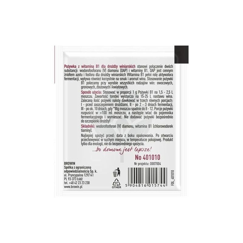 Barojošā vīna rauga vide ar vitamīnu b p