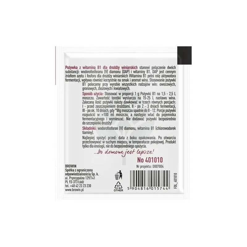 Fermentācijas piedeva, vīna rauga barojoša vide Biowin PO-B-401010, brūna krās.