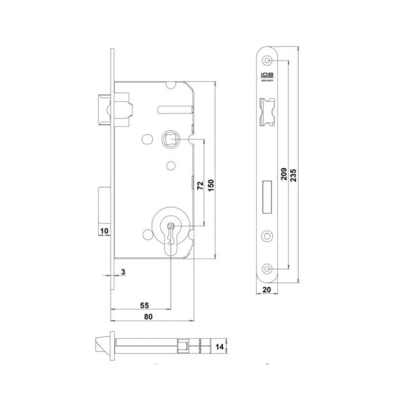 Iemontējamā slēdzene Lob Z7ABL 72-55, cinkots, 72 mm-55 mm