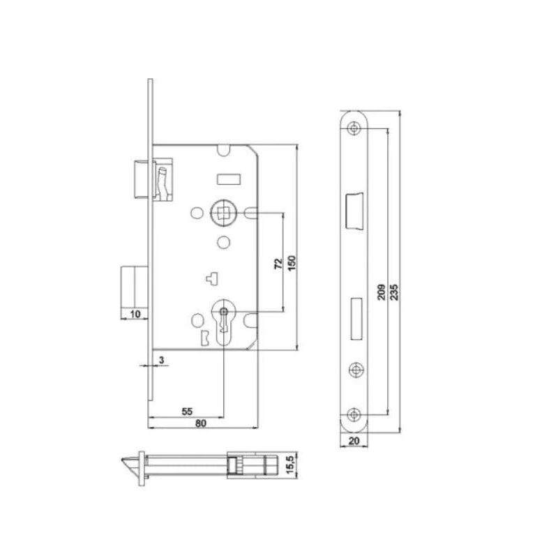 Slēdzene iebūvējama wc 27acp l 72-55 zn