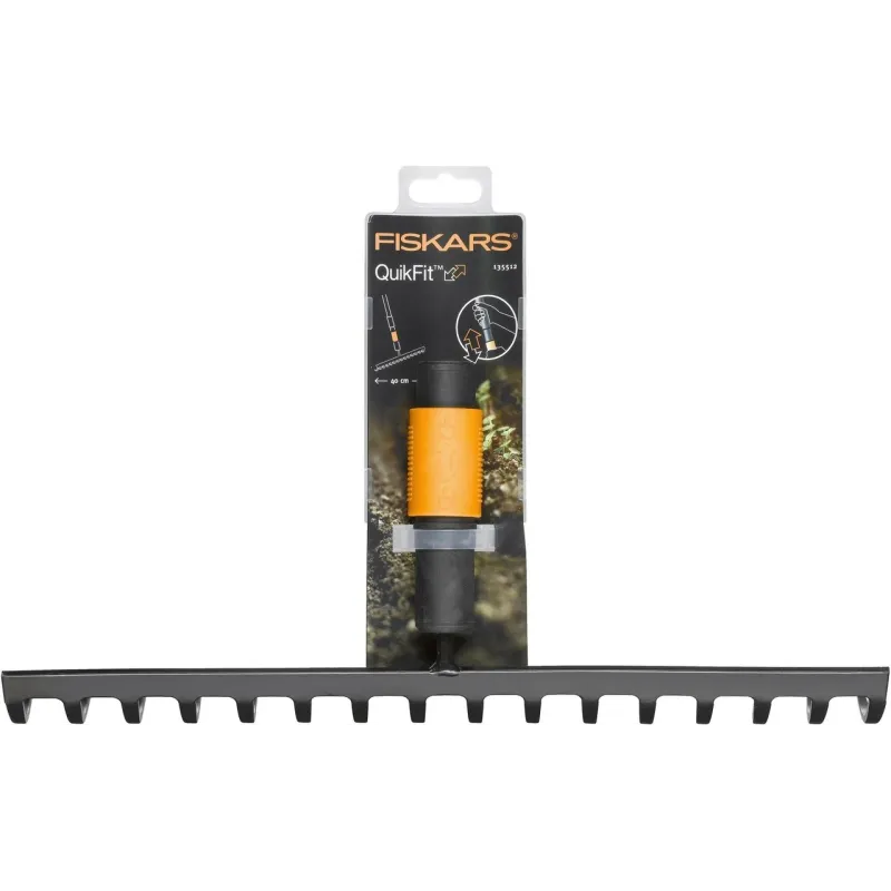 Грабли универсальный Fiskars Quikfit 135512-1000654, без рукоятки, 400 мм, черный цв.-oранжевый цв.