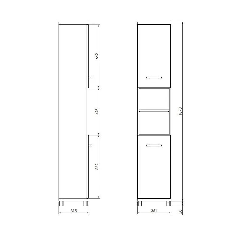 Brīvi stāvošs vannas istabas skapis Deftrans Bari, balta krās., 31.5 cm x 35.1 cm x 187.3 cm