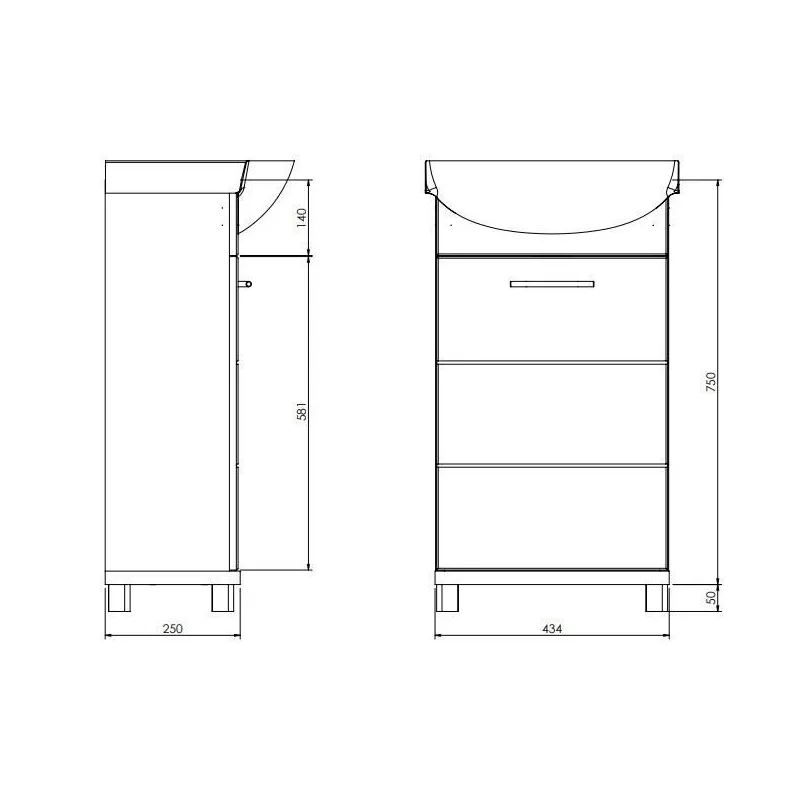 Vannas istabas skapis zem izlietnes Deftrans Bari, balta krās.-koka krās., 25 cm x 43.4 cm x 75 cm