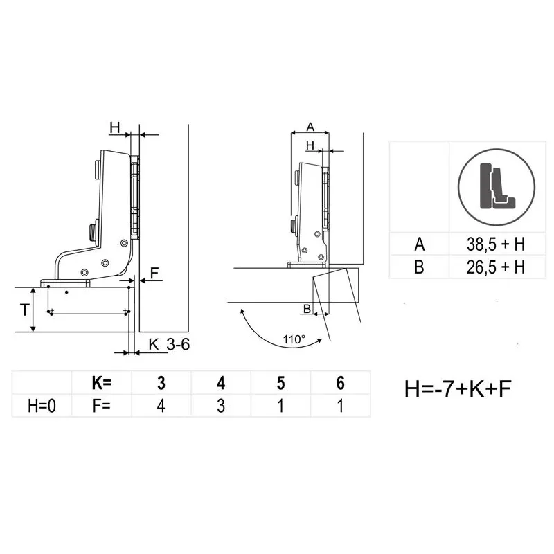 Lankstas baldams Rejs EUROV, 3.5 cm, 110 °